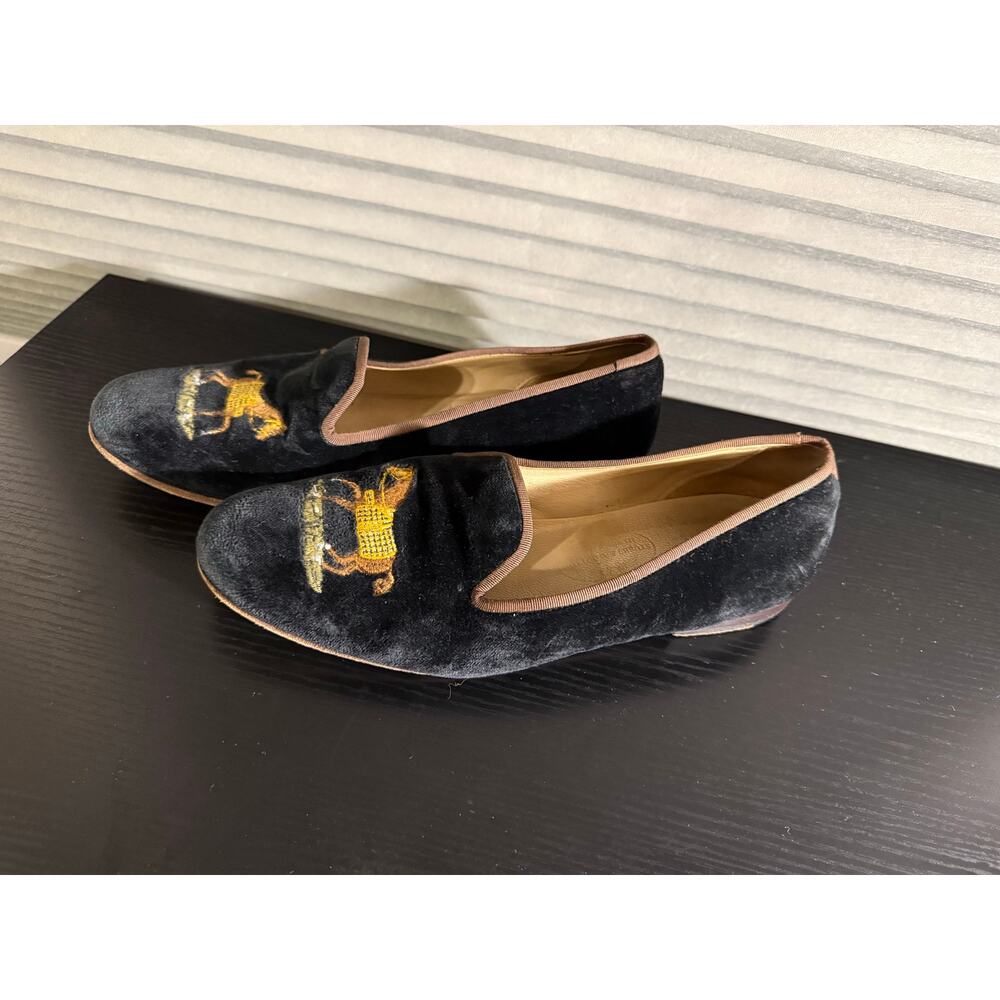 Stubbs & Wootton Horse Needlepoint Velvet Loafers Black Women’s Size 9 - Picture 6 of 10